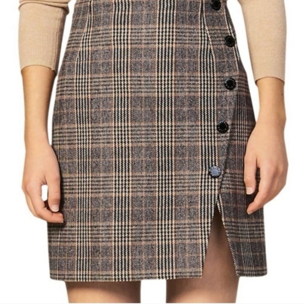 Sandro Nona Plaid Button Mini Skirt